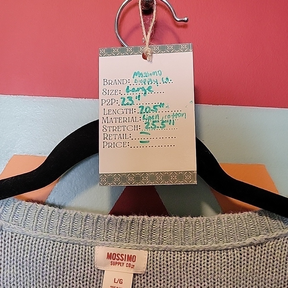 Mossimo Women's Cable Knit Linen Blend Crew Sweater Heathered Green Blue Size L - Picture 6 of 10